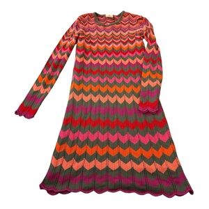 Hanna Andersson Multicolor Chevron Knit Long Sleeve Midi Dress XS Boho Retro